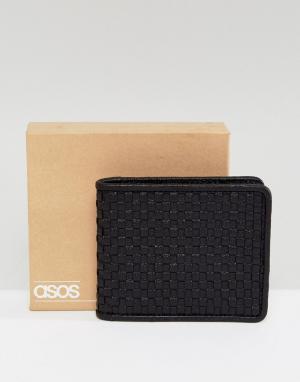 Черный кожаный бумажник с плетеной отделкой ASOS. Цвет: черный
