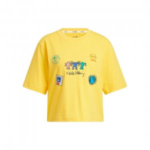 Neo Keith Haring Collaboration SS22 Playful Cartoon Pattern Crew Neck Casual Short Sleeve T-Shirt Women Tops Yellow HD7253 Adidas