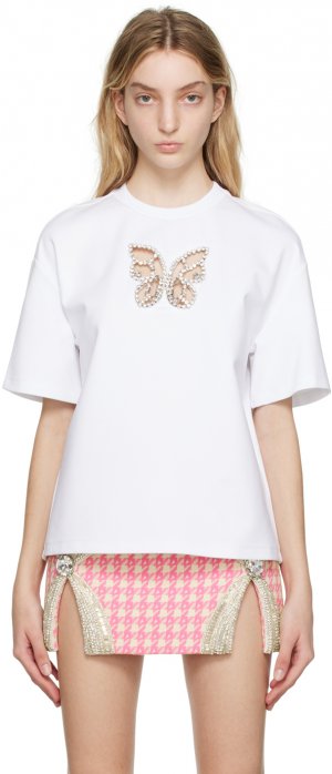 SSENSE Эксклюзивная белая футболка с кристаллами бабочки AREA