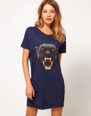 Платье-футболка с пантерой One T-Shirt. Цвет: темно-синий