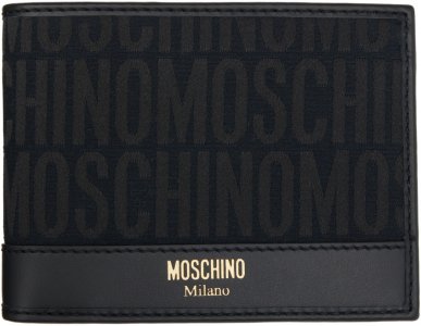 Черный кошелек с логотипом по всей поверхности Moschino