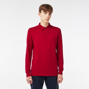Поло Мужская рубашка-поло Smart Paris из эластичного хлопка с длинными рукавами Lacoste. Цвет: бордовый