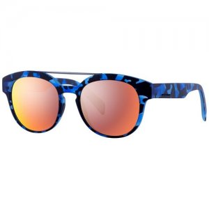 Солнцезащитные очки , круглые, оправа: пластик, с защитой от УФ, зеркальные, черный Italia Independent. Цвет: синий