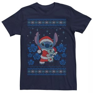 Мужская футболка в стиле рождественского свитера Lilo & Stitch Disney