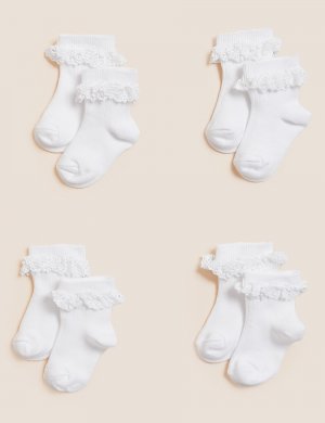 Детские носки в рубчик с оборками, 4 шт (0–3 года) , белый микс Marks & Spencer