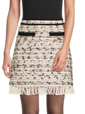 Текстурированная мини-юбка с бахромой , цвет Ivory Black Giambattista Valli