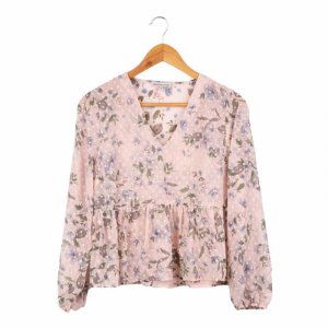 Женская блузка с длинными рукавами и v-образным вырезом розовым цветочным узором BEST MOUNTAIN