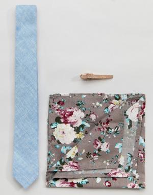 Комплект с узким галстуком, платком для нагрудного кармана и зажимом галстука Peter Werth. Цвет: синий