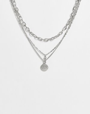 Серебристое многорядное ожерелье-цепочка -Серебристый Bershka