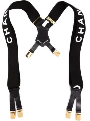 Подтяжки с принтом-логотипом Chanel Vintage. Цвет: чёрный