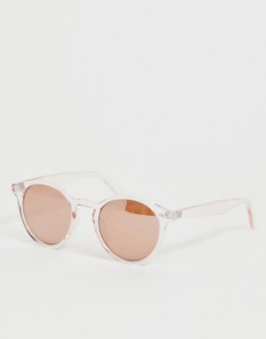 Золотистые солнцезащитные очки в круглой оправе с розовыми стеклами -Золотой New Look