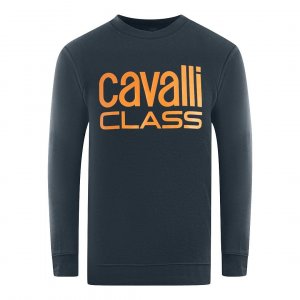 Темно-синий свитшот с ярким логотипом бренда Cavalli Class, синий CLASS