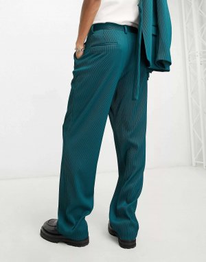 Широкие костюмные брюки с зеленой плиссой ASOS. Цвет: зеленый