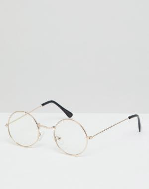 Круглые очки с прозрачными стеклами в золотистой оправе inspired-Золотистый Reclaimed Vintage