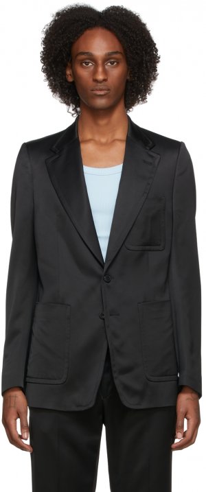 Черный сатиновый пиджак Dries Van Noten