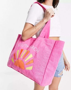 Ярко-розовая пляжная сумка с вышивкой и South Beach
