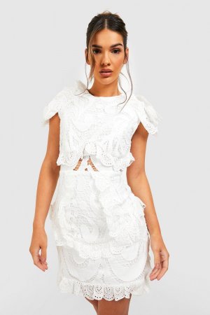 Мини-платье премиум вязанное крючком кружевно-оборонным платьем , белый Boohoo