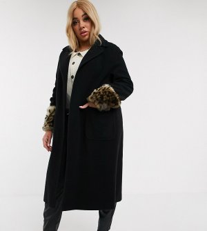 Пальто с манжетами из искусственного меха -Черный Helene Berman Plus