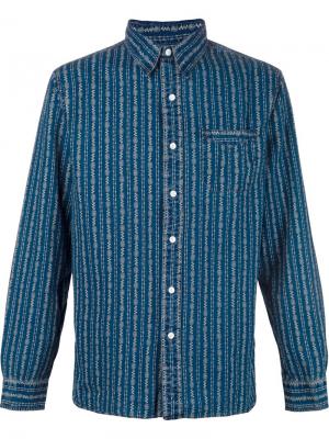 Плетеная джинсовая рубашка в полоску Rrl. Цвет: синий