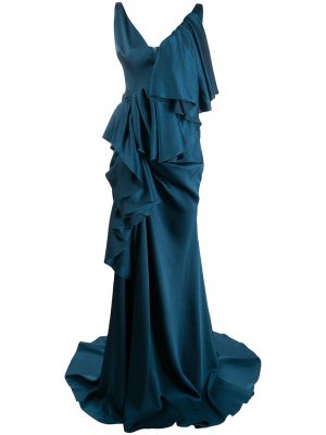 Ярусное вечернее платье с драпировкой Solace London. Цвет: синий