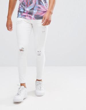 Белые джинсы скинни с рваной отделкой 11 Degrees. Цвет: белый