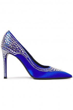 Атласные туфли с кристаллами, синий Balmain