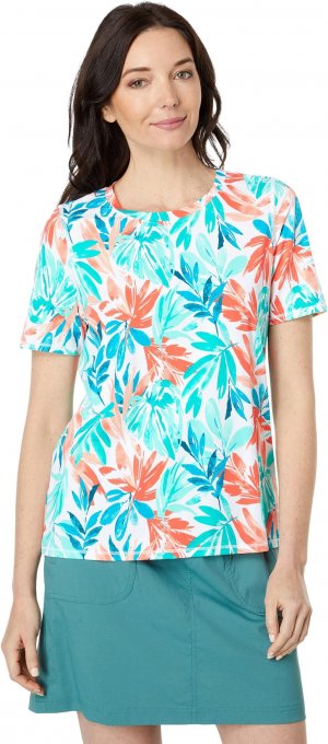 Солнцезащитная рубашка Sunsmart UPF 50+ с коротким рукавом и принтом , цвет Deepwater Blue Tropical Leaves L.L.Bean
