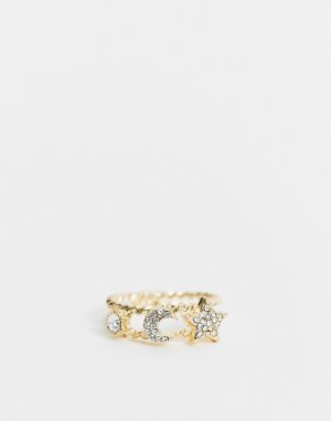 Двойное золотистое кольцо с небесным дизайном -Золотистый DesignB London