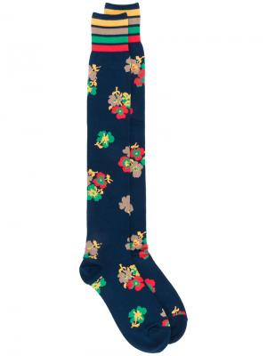 Длинные носки с цветочным принтом Sacai. Цвет: синий