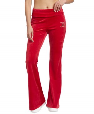 Женские велюровые брюки с расклешенным краем и логотипом украшением , мульти Juicy Couture