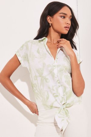 Рубашка с короткими рукавами завязками спереди и застежкой на пуговицы , зеленый Lipsy