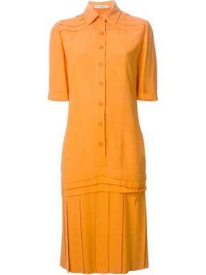 Платье-рубашка с плиссированной юбкой Jean Louis Scherrer Vintage. Цвет: жёлтый и оранжевый