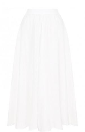 Однотонная льняная юбка-миди 120% Lino. Цвет: белый