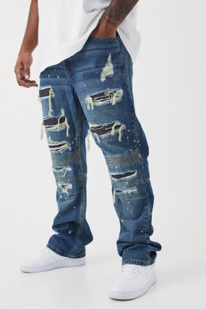 Узкие джинсы с рваными вайкерскими деталями плюс , синий Boohoo