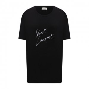 Хлопковая футболка с логотипом бренда Saint Laurent. Цвет: чёрный