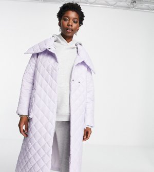 Сиреневое длинное oversized-пальто со стеганым ромбовидным узором -Фиолетовый цвет Native Youth