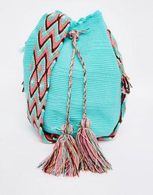 Голубая вязаная сумка Wayuu Jardin Del Cielo. Цвет: синий
