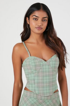 Укороченный топ-бюстье в клетку Sweetheart , зеленый Forever 21