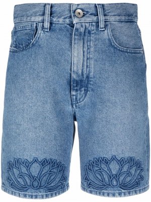 Джинсовые шорты с цветочной вышивкой Kirin. Цвет: синий