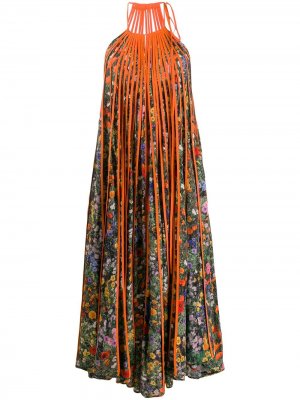 Длинное плиссированное платье с цветочным принтом Stella McCartney. Цвет: зеленый