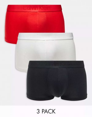 CK Black - 3 пары плавок с низкой посадкой черного, белого и красного цветов Calvin Klein