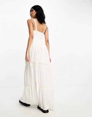 Белое летнее платье макси со вставками крючком Accessorize