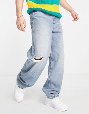 Свободные джинсы светло-голубого выбеленного цвета с рваной отделкой -Голубой ASOS DESIGN