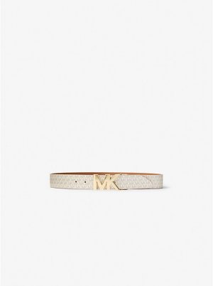 Двусторонний логотип и кожаный поясной ремень , ванильный Michael Kors