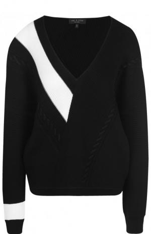 Хлопковый пуловер свободного кроя с V-образным вырезом Rag&Bone. Цвет: черный