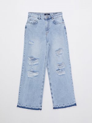 Широкие женские джинсовые брюки с высокой талией и прямыми карманами LCW Jeans