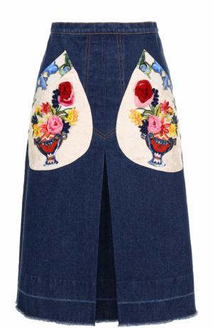 Джинсовая юбка-миди с декорированными карманами Dolce & Gabbana. Цвет: темно-синий