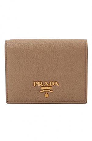 Кожаное портмоне Prada. Цвет: бежевый