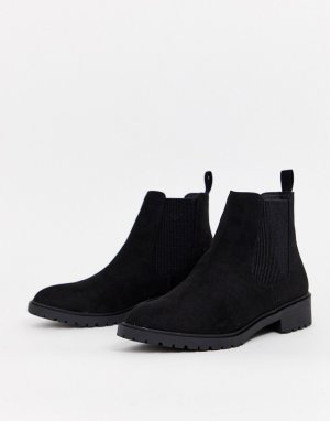 Черные ботинки челси из искусственной замши на плоской подошве -Черный New Look