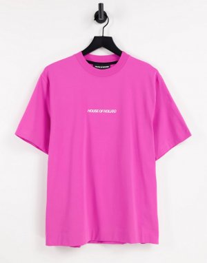 Розовая хлопковая oversized-футболка с вышитым логотипом House Of Holland-Розовый цвет Holland
